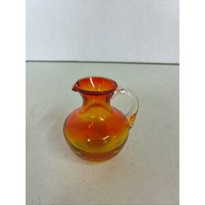 Vintage‎ Amberina Art Glass Miniature Pitcher Red Yellow Ombre Hand Blown 4"